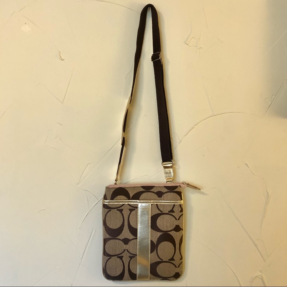 Coach Crossbody Signature Metallic Leather Bag